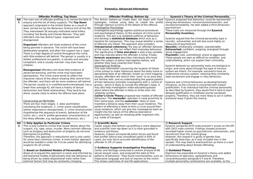 AQA PSYCHOLOGY FORENSICS ADVANCE INFO KNOWLEDGE ORGANISER