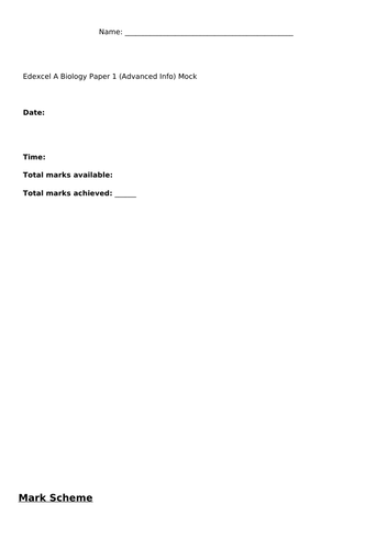 Edexcel A Salters Nuffield A level Biology Paper 1 Mock Exam 2022 ...