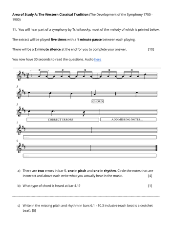 Eduqas Music A Level Q11 Melodic Dictation Listening Questions Set 2 ...
