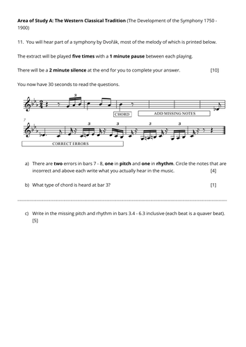 Eduqas Music A Level Q11 Melodic Dictation Listening Questions Set 2 ...