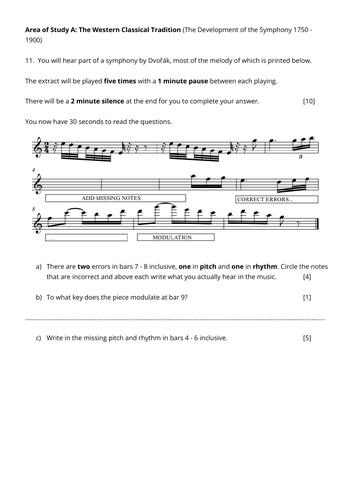 Eduqas Music A Level Q11 Melodic Dictation Listening Questions Set 2 ...