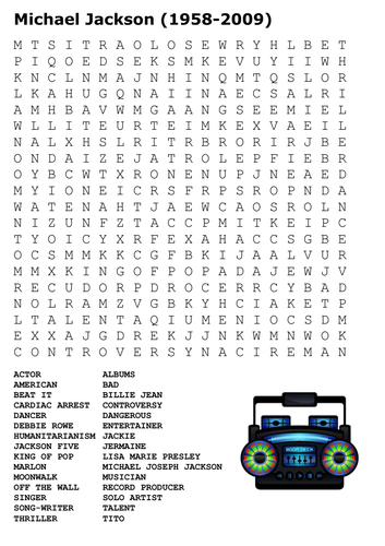 Michael Jackson Word Search | Teaching Resources