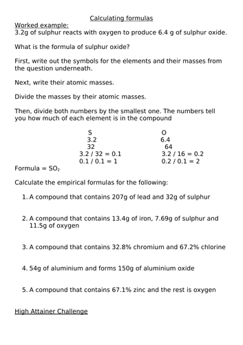 Empirical Formula KS4 | Teaching Resources