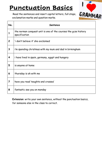 Grammar Worksheets - Sentences, Punctuation etc. | Teaching Resources