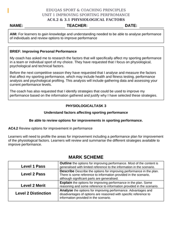 Eduqas Sport & Coaching Principles UNIT 2 Physiological Resources ...