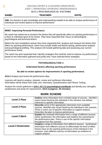 Eduqas Sport & Coaching Principles UNIT 2 Psychological Resources ...