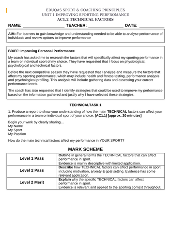 Eduqas Sport & Coaching Principles UNIT 2 Technical Factors