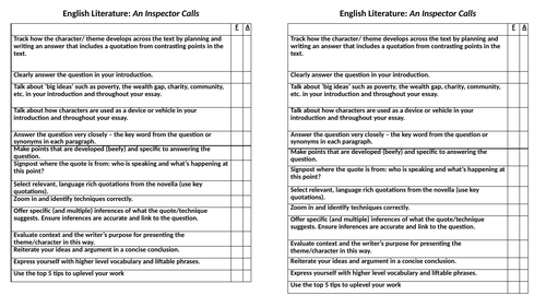 GCSE English Literature marking sheet | Teaching Resources