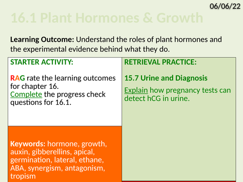 OCR Biology A- 16.1 Plant Hormones and Growth