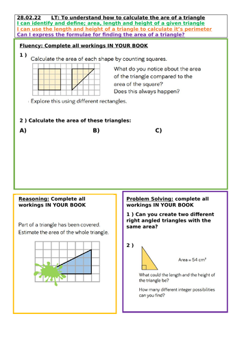 Area of a triangle worksheet (1 of 3)