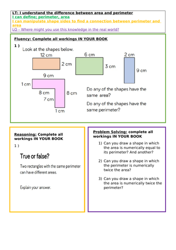 Perimeter and Area worksheet y5-6