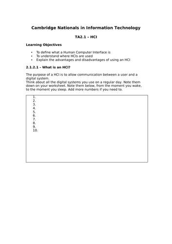 J836 - Cambridge National in IT - TA2.1 - Human Computer Interface