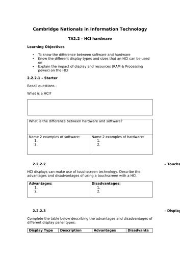 J836 - Cambridge National in IT - TA2.2 - Human Computer Interface Hardware