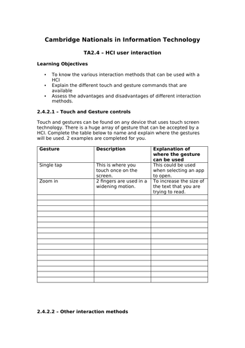 J836 - Cambridge National in IT - TA2.4 - Human Computer Interface Interaction Methods