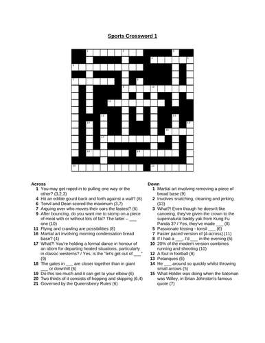 Crossword on Sports 1 ( Answers) Teaching Resources