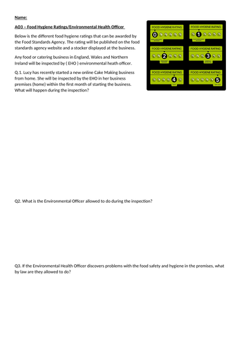 WJEC Hospitality and Catering Level 1/2 AO4 EHO Revision Resource