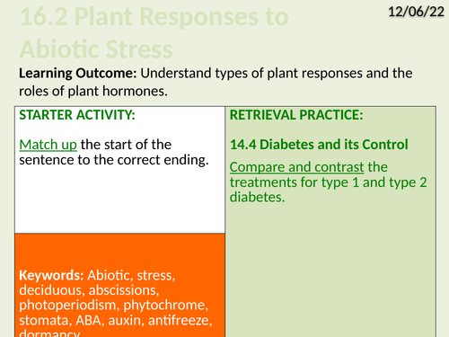 OCR Biology A- 16.2 Plant Responses to Abiotic Stress