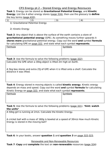 CP3 Conservation of Energy Revision Sheet, Edexcel Combined Science: Physics