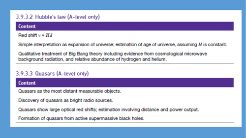 Lesson 13 Big Bang and Quasars AQA A level Physics