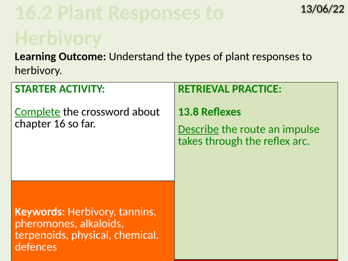 OCR Biology A- 16.3 Plant Responses to Herbivory