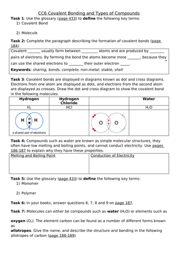 Cc6 Covalent Bonding Revision Sheet Edexcel Combined Science Chemistry Teaching Resources 