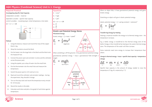 Aqa Gcse Combined Science 9 1 Physics Revision Notes Teaching Resources 3139