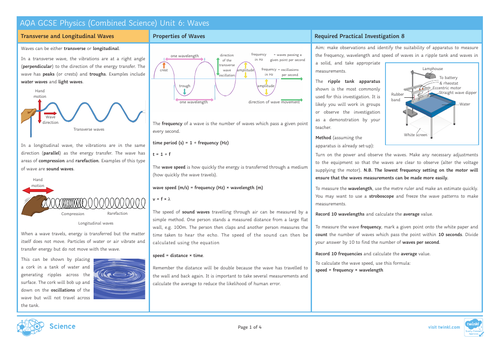 Aqa Gcse Combined Science 9 1 Physics Revision Notes Teaching Resources 9222