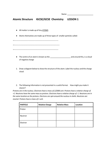 ATOMIC STRUCTURE EDEXCEL IGCSE CHEMISTRY { 9-1} | Teaching Resources