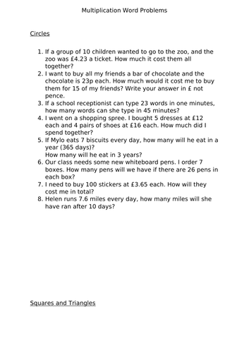 Year 5 Word Problems Teaching Resources