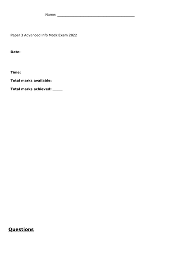 Edexcel A Salters Nuffield A level Biology Paper 3 Mock Exam 2022 ...