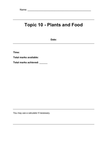 Topic 10 - Plants and Food