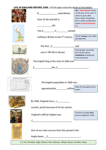 KS3 History Life in England Before 1066 Worksheet | Teaching Resources