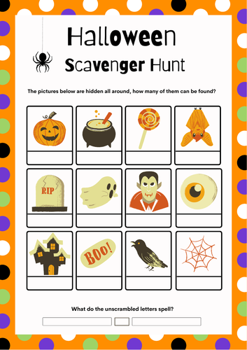 Halloween Scavenger Hunt Game. Fun Find the Clues Class Game