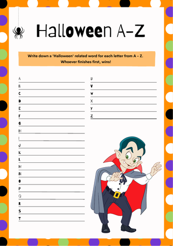 Halloween A-Z Game & Happy Halloween Word Creation Game - Fun Lesson Filler