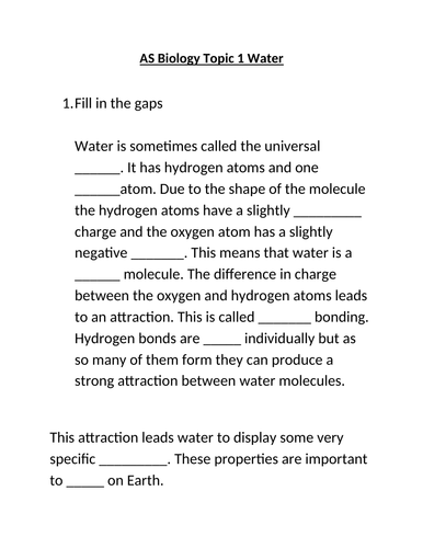 BUNDLE of Pearson Edexcel AS Level Biology Unit 1: Molecules, Transport ...