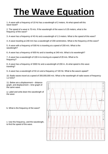 Wave Equation Worksheet (WITH ANSWERS) | Teaching Resources