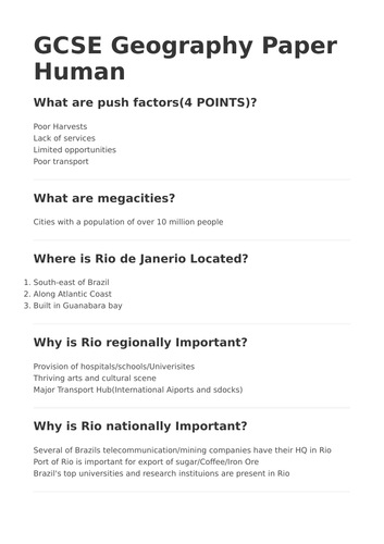 GCSE Human Geography AQA Flashcards