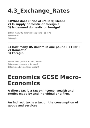 Macro Economics GCSE Flashcards