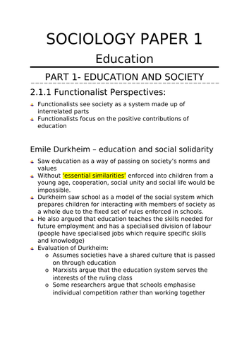 sociology education essay plans