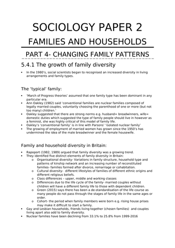 AQA A-LEVEL Sociology Paper 2 - Families and Households - Revision ...
