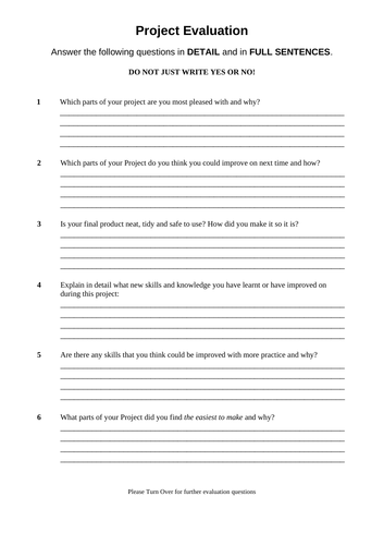 Project Evaluation Questions | Teaching Resources