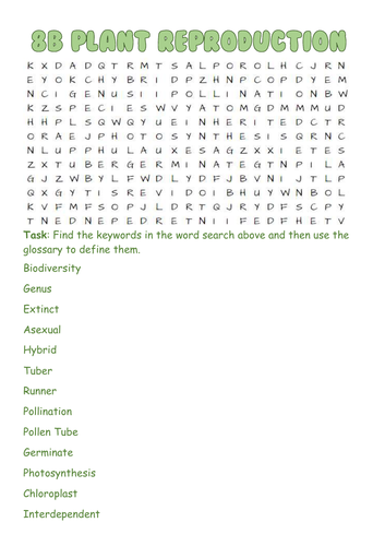 8B Plant Reproduction Word Search (Exploring Science Keywords) Wordsearch