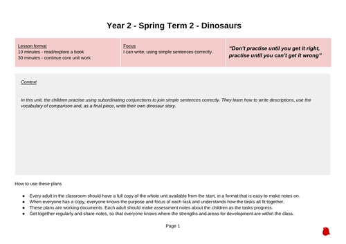 Y2 Writing in Sentences - Spr 2 - Dinosaurs | Teaching Resources