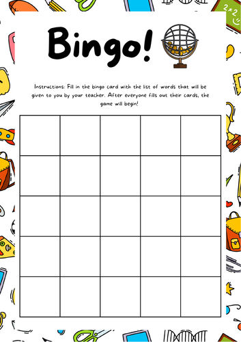 Blank Bingo Team Building Bingo Card. Teacher Chooses Topic. Back to School. Lesson Filler.