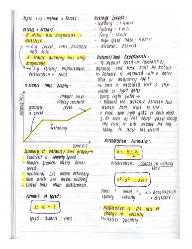 Edexcel GCSE Physics Topic1+2 Motion and Forces Notes | Teaching Resources