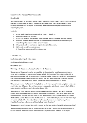 Activity For The Prelude By Wordsworth Teaching Resources