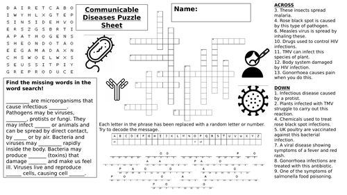 Communicable Diseases Puzzle Sheet