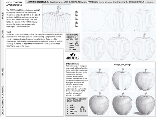 Apple Cross Contour Drawing | Teaching Resources