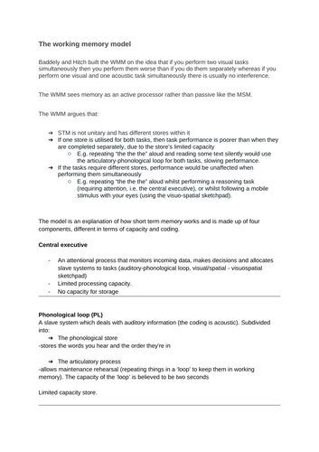 AQA A level Psychology Memory notes