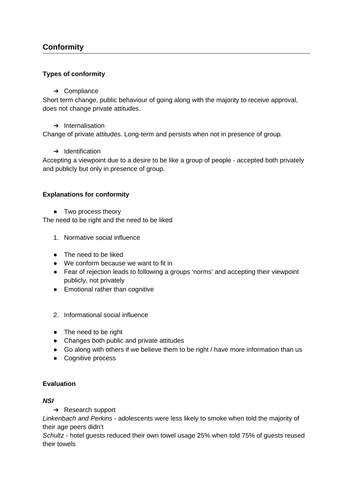 AQA A Level Psychology Social Influence notes